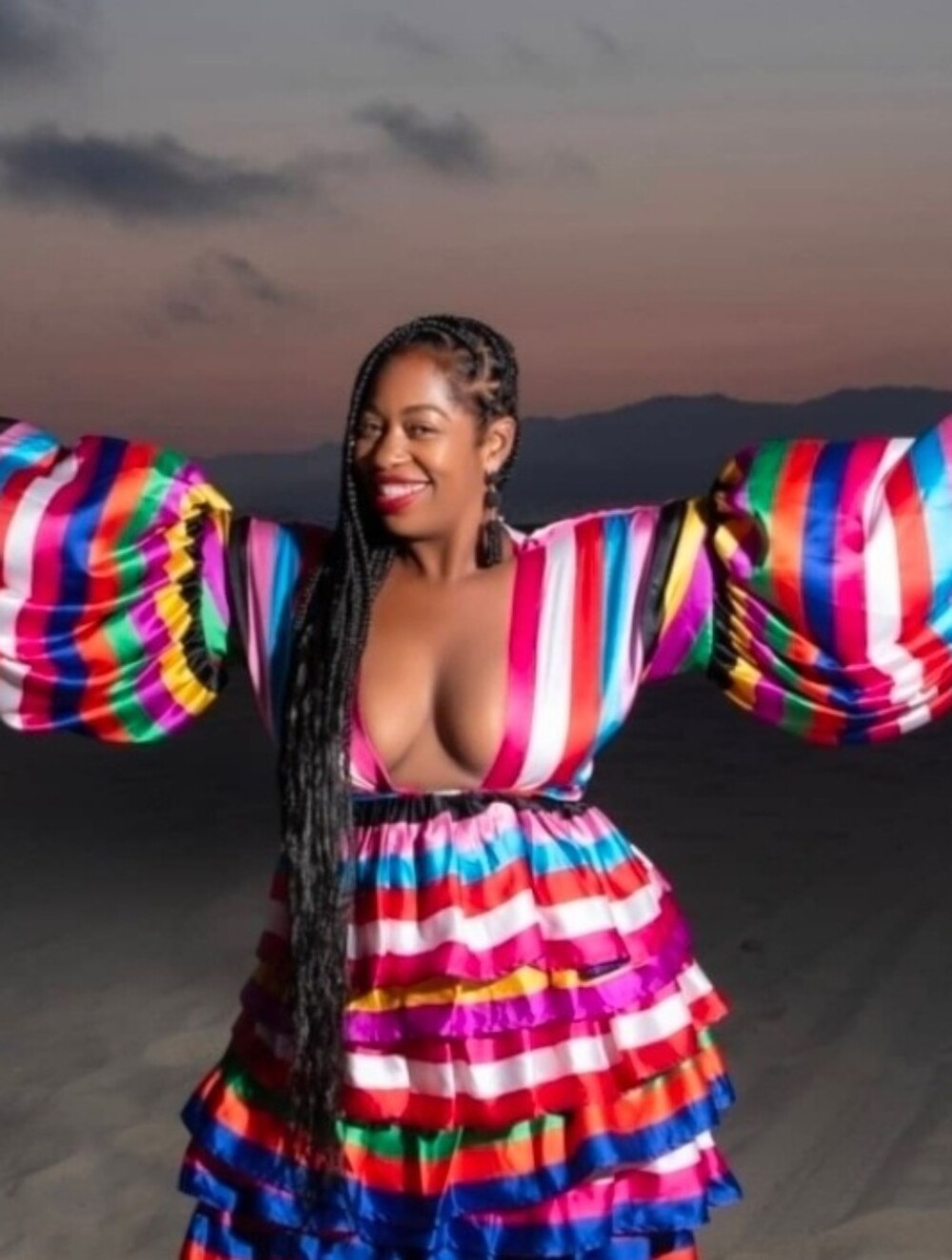 Vibrant Multi-Stripe Puff-Sleeve Maxi Dress